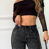 Jean Negro Desgastado Brillante