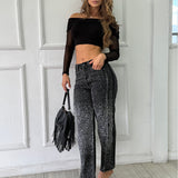 Jean Negro Desgastado Brillante