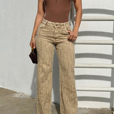 Jean Wide Leg Caqui con Textura