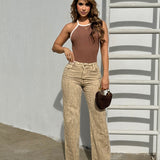 Jean Wide Leg Caqui con Textura
