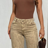 Jean Wide Leg Caqui con Textura